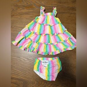 Rare Editions Pink and Yellow Striped Diaper Cover Set